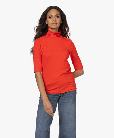 KYRA Mees Stretch Viscose Colshirt - Flame Red