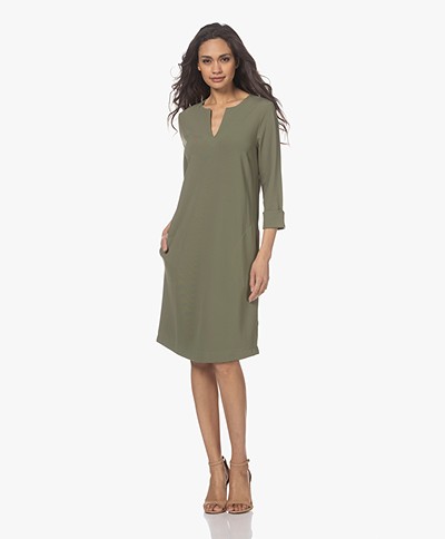 KYRA Nina Travel Jersey Split Neck Dress - Shadow Green