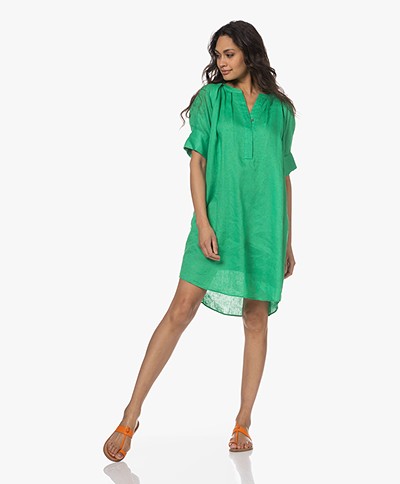 Repeat Linen Puff Sleeve Dress - Green
