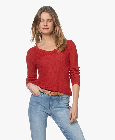 Kyra & Ko Lena Knitted Linen Blend Sweater - Burnt Red