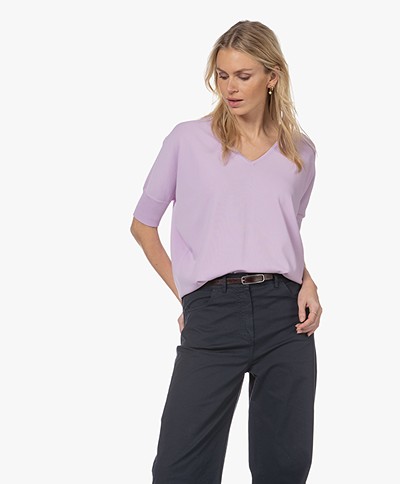 LaSalle Reversible Viscose Blend Short Sleeve Sweater - Lilac