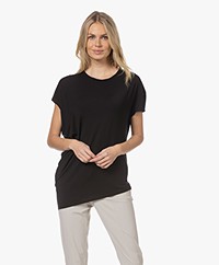 LaSalle Korte Mouwen T-shirt met Asymmetrische Zoom - Zwart