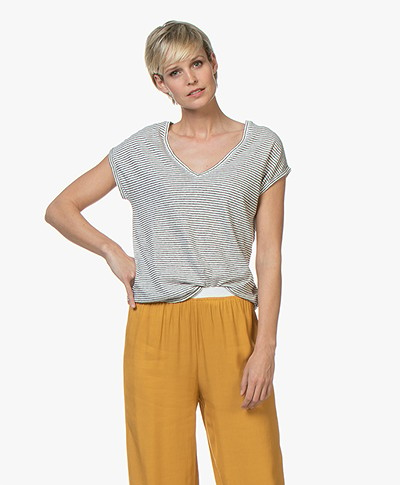 BY-BAR Mila Striped Linen Blend T-shirt - Off-white