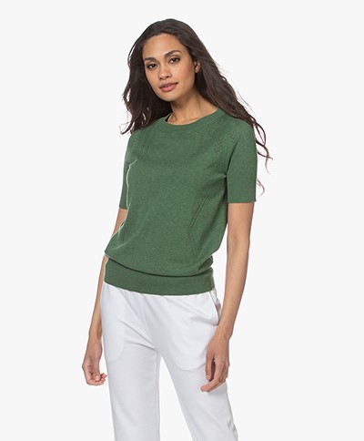 Plein Publique La Femme Pointelle Short Sleeve Pullover - Flora Green