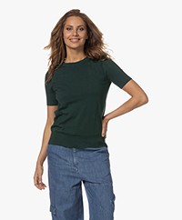 Plein Publique La Femme Pointelle Short Sleeve Pullover - Dark Green
