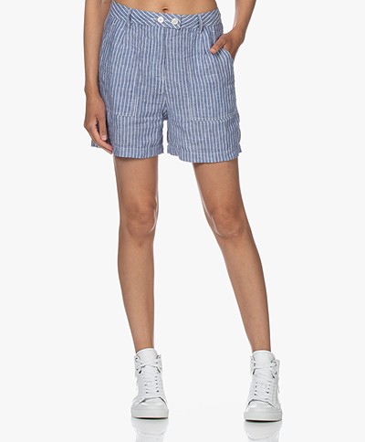 Denham Jodie Striped Linen Shorts - Blue