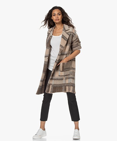LaSalle Checkered Mohair Blend Coat - Brown/Taupe/Cream
