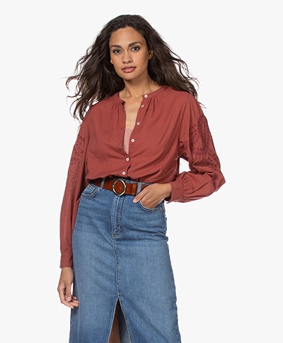 by-bar Ivy Blouse with Open Embroidery Details - Sienna Red