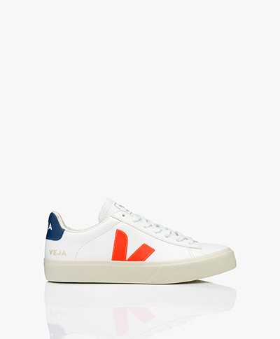 VEJA Campo Low Logo Leather Sneakers - White/Orange/Blue