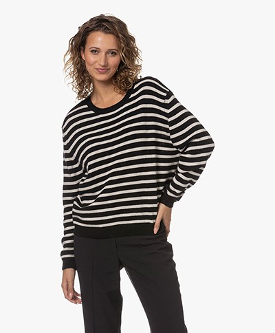 by-bar Jet Fine Knitted Sweater with Stripe Design - Black/Off-white