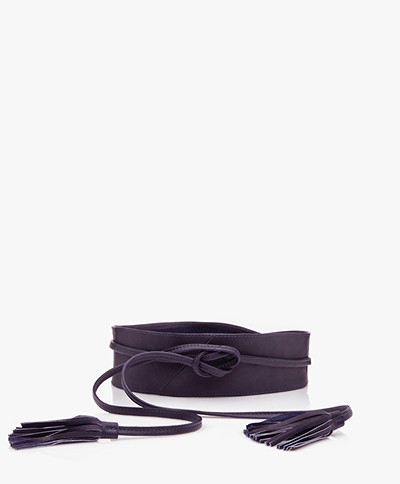 KYRA Leather Tassel Tie Belt - Deep Purple