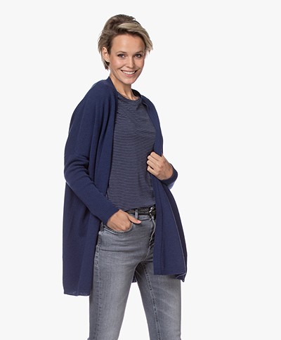 no man's land Open Merino and Cashmere Cardigan - Classic Blue