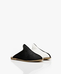 SURÉE Hairy Leather Two-tone Mules - Pierrot
