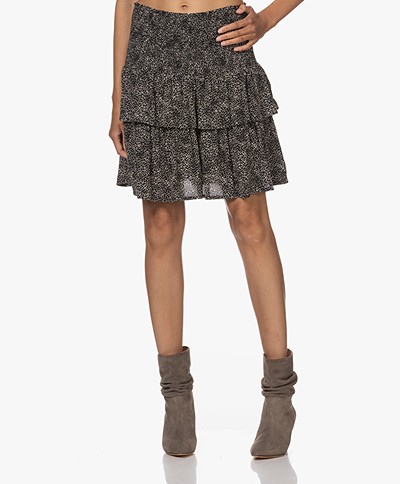 by-bar Ella Smocked Skirt with Abstract Print - Black/Off-white