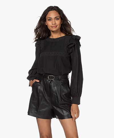 by-bar Demi Embroidered Ruffle  Blouse - Jet Black 
