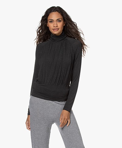 Majestic Filatures Soft Touch Pleated Long Sleeve with Turtleneck - Anthracite Melange