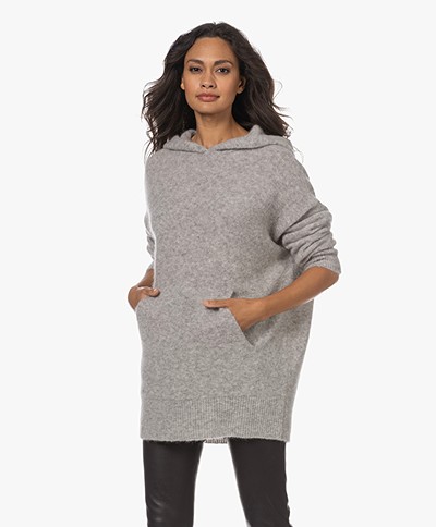no man's land Mohair-Merino Gebreide Capuchontrui - Silver Cloud