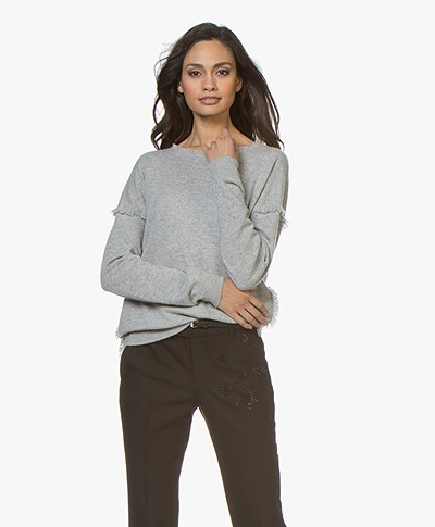 Repeat Cashmere Sweater with Fringes - Silver Grey