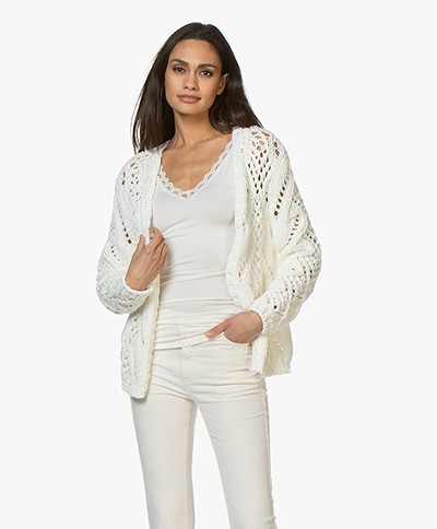 Sibin/Linnebjerg Short Open Cable Knit Cardigan - Off-white