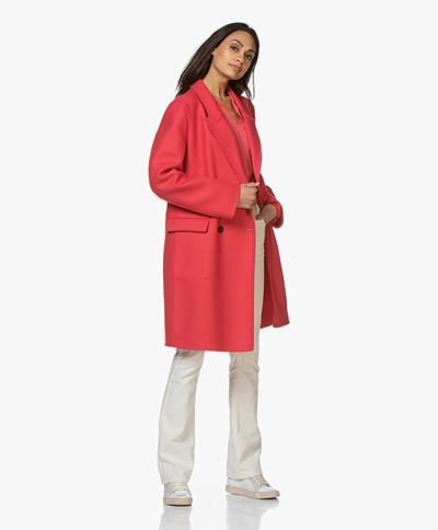 Closed Cross Double-breasted Wool Blend Coat - Geranium