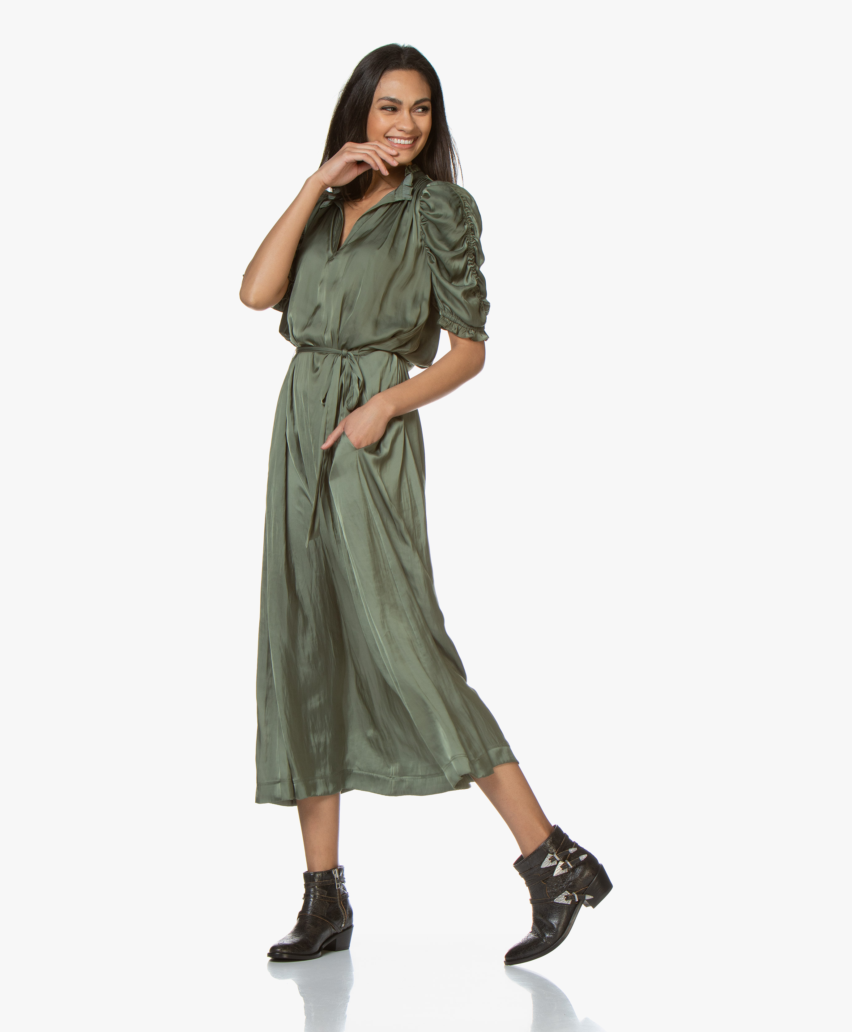 khaki satin dress