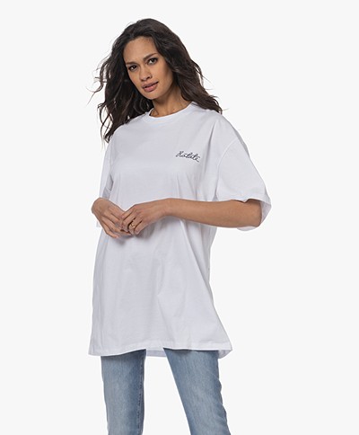 ROTATE Oversized Logo T-shirt with Padded Shoulders - Bright White