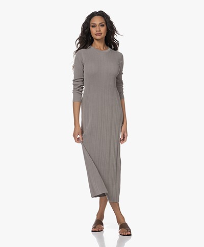 Drykorn Liale Ribbed Jersey Midi Dress - Taupe