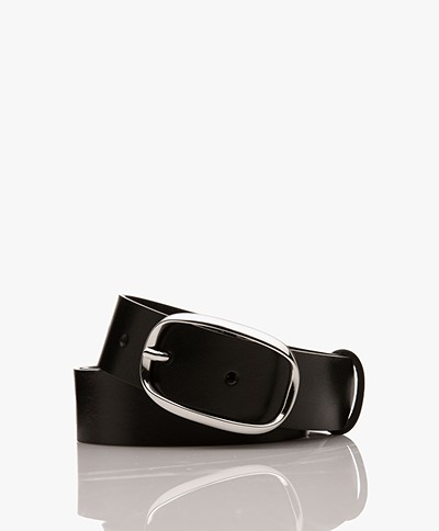 Drykorn Ivka Leather Oval Buckle Belt - Black