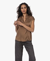 Repeat Stretch Silk Short Sleeve Blouse - Mocca