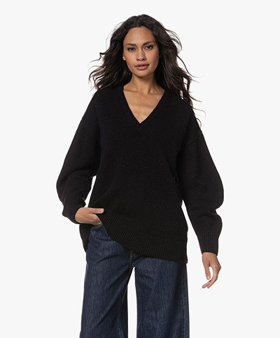 CAES Wool Blend Oversized V-neck Sweater - Black