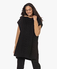 I Love Mr Mittens Cable Knitted Sleeveless Poncho Sweater - Black