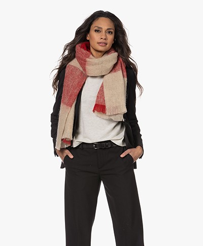 Josephine & Co Checked Virgin Wool Blend Scarf - Check Red
