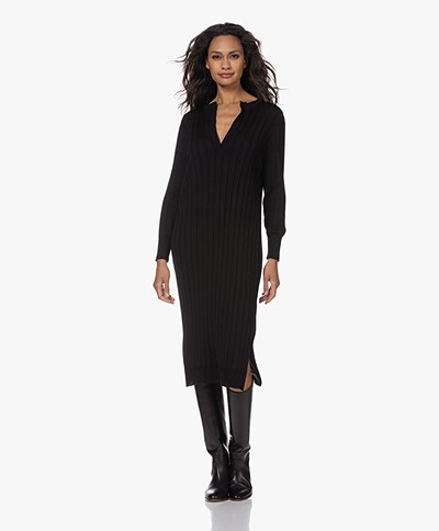Sibin/Linnebjerg Alberta Merino Wool Ribbed Dress - Black
