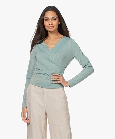 no man's land V-neck Wrap Long Sleeve with Lurex - Copper Green
