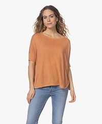 Repeat Linen Sweater with Half-length Sleeve - Apricot