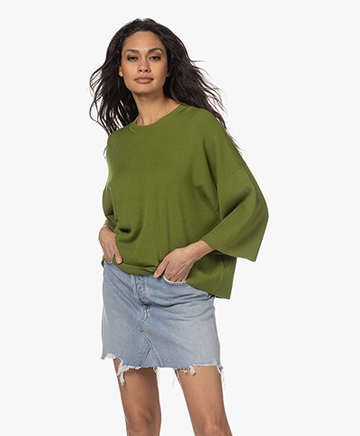 Drykorn Nilay Viscose Blend Cropped Sleeve Sweater - Moss Green