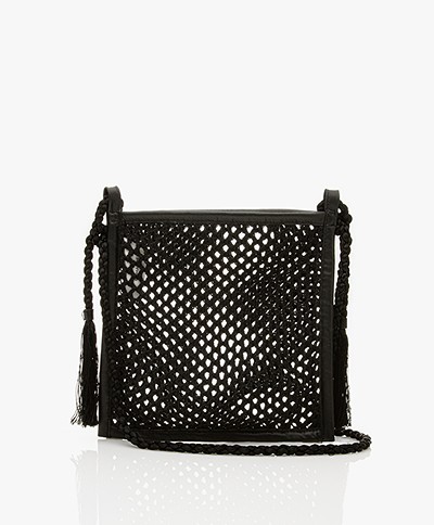 Pomandère Crochet and Leather Shoulder Bag - Black