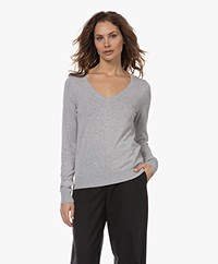 Repeat Organic Cotton Blend V-neck Sweater - Soft Grey