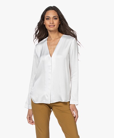 Woman by Earn Bella Satin V-neck Blouse - Off-white