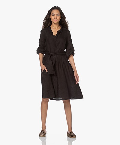 LaSalle Peasant Linen Dress - Black