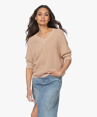 by-bar June Cotton Rib V-neck Sweater - Nude