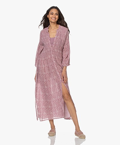 by-bar Loulou Printed Smocked Maxi Dress - Bright Plum