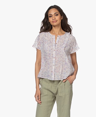 indi & cold Floral Printed Short Sleeve Blouse - Lila