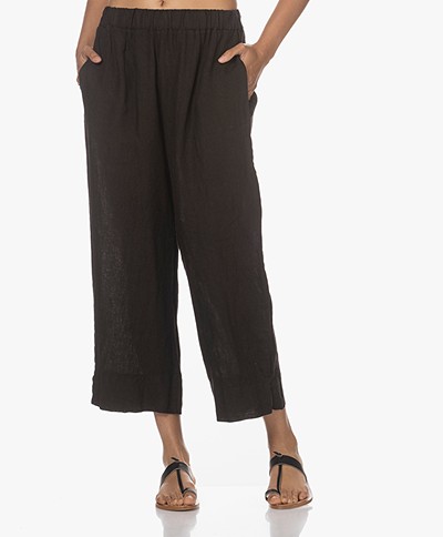 LaSalle Linen Loose-fit Cropped Pants - Black