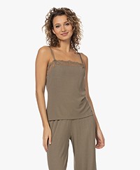 Calvin Klein Modal Ribbed Jersey Lace Camisole - Gray Olive