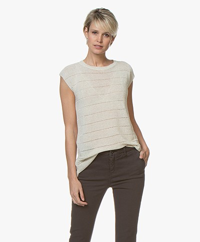 BY-BAR Phoeby Open-work Knitted Top with Lurex - Off-white