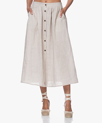 Resort Finest Sophia Linen Button-through Skirt - Warm Sand