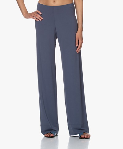 no man's land Crepe Jersey Pants with Wide Legs - Denim