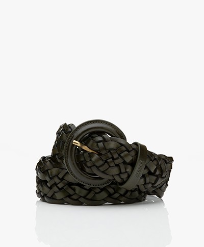 Closed Wide Braided Leather Belt - Army