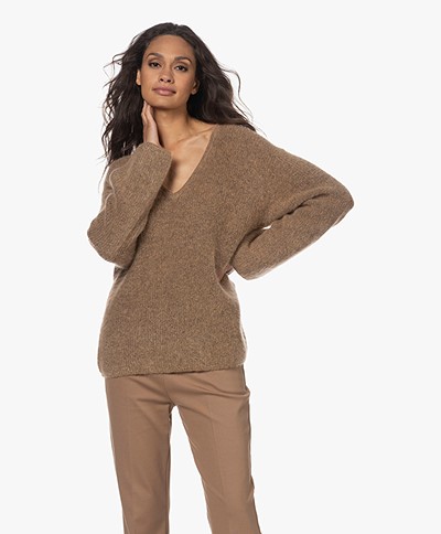 By Malene Birger Dipoma V-neck Wool Blend Sweater - Tan